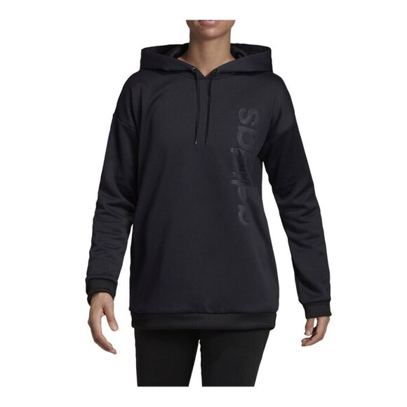 Adidas Women's Medium Black GU Hooded Logo Pockets Lined Pullover‎ Sweatshirt - Picture 1 of 8